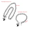 1 Set Women Stainless Steel Chain Heart Toggle Bracelet Necklace Jewelry Set