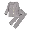 Bébé Vêtements Ensembles Infant Article Pit À Manches Longues Haut Pantalon Costumes Automne Solide Chaud Tenues Enfants Bouton Casual Boutique Vêtements B876