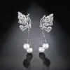 Fashion- Vintage Ear Jewelry White Color Micro Paved Clear Cubic Zirconia Crystal Drop Long Imitation Pearl Earrings For Women