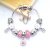 Hurtownia- Europejski urok różowy szklane koraliki bransoletka walentynkowa bransoletka prezentowa odpowiednia do stylu biżuterii 5270539