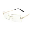 패션 여성 남성 무테 선글래스 그라디언트 색상 태양 안경 고글 자외선 방지 안경 직사각형 안경 안경 A++