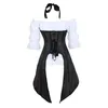 Steampunk Corset striped Long Straps Bustier Vest Top with White Gothic Blouse Plus Size Burlesque Costume Two Pieces Korsett3761684