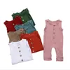 Baby rompers pojkar flickor solida ärmlös jumpsuits barn casual knapp bodysuit byxor barn onesies sleepwear payamas klättra kostym ayp408