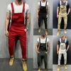 Men Jumpsuits Distressed Denim Carpenter Overalls Bib Motor Biker Men Jeans Pants Sleeveless Fashion Street Wear Hip hop