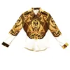 高級ゴールドプリントシャツの男性長袖シャツパーティーナイトクラブカジュアルスリムフィットロイヤルファッション服