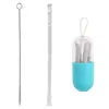 Foldable Silicone Straw Reusable Straws BPA-Free with Capsule Case Drinking Straws with Cleaning Brush Protable for Travel Hiking HHA809