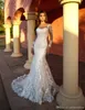 Sheer Long Sleeves Lace Mermaid Wedding Dresses Scoop Neck Tulle Applique Sweep Train Wedding Dress Bridal Gowns robes de mariée Vestidos