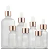 Wholesale 5ml 10ml 15ml 30ml 50ml 100ml Frosted Cosmetic Dropper Bottles E liquid Essential Oil Empty Glass Bottles With Rose Gold Cap