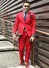 Moda Red Noivo Smoking Excelente Jacket casamento Notch lapela Groomsmen Blazer Men Formal Prom / Jantar Terno (camisa + calça + empate) 208