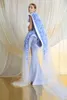 Azzi Osta Sky Blue Prom 공식적인 드레스 2020 새틴 레이스 3D 꽃 Appliqued 한 어깨 프릴 레드 카펫 연예인 이브닝 가운