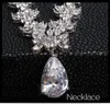 Fashion- Luxurious Jewelry Set Elegant White Gold-Color CZ Pendant Flower Necklace Earrings Set for Women Wedding Jewelry