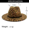 Sombrero Fedora de Panamá de ala ancha Vintage para exteriores para hombres y mujeres, sombreros Fedora de fieltro, gorras con estampado de leopardo, gorra Trilby de Jazz de 60 CM