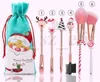 Cadeau de Noël Portable 6pcs / set Pinceau de Maquillage Elk Bonhomme de Neige Arbre Lune Décorations Coloré Fard à Paupières Lèvres Blush Poudre Maquillage Pinceau Outils