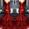 Red Sequins Long Prom Sheer Tulle Lace Applique D Floral Layered Ruffles Floor Length Formal Evening Dresses BC
