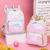 3pcs Backpack Bag Girl Student Sequin Unicorn Shaped Sport Shoulder Bags Mix Color