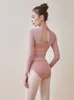 Gimnastyka Leotard Dorosłych Mesh Szycie z długim rękawem Ballet Leotard Dla Kobiet Leotards Dla Dziewczyn Bailarina Dance Yoga Bodysuit