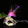 Venetian LED Fiber Light Up Half Face Mask Masquerade Fancy Dress Party Princess Feather Glowing Masks