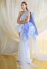 Azzi Osta Blue Suknie Wieczorowe Satynowe Koronki 3D Kwiatowy Appliqued One Ramię Gorgeous Prom Dress Sweep Sweep Girls Pagewant Suknie
