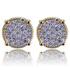 Hip Hop New Custom Iced Out Gold Color Micro Paved Zircon Square Stud Earring with Screw Back Bling Jewelry for254Z