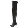 Venda Quente-Nova Moda Botas Lady Sapatos Sharp pontiaguedores de cor misturada bloco de alto salto alto inverno coxa-alta botas mulheres sapatos botas