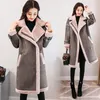 Winter Female Suede Jacket Women Parka Long Deerskin Lambswool Motorcycle Jacket Thick Warm Cotton Coat Ladies Overcoat