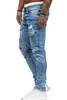 E-Baihui 2021 European American Mäns Jeans Denim Trousers Stretch-Hole Jean Small-Foot Man's Blue Hole Jeans Z006