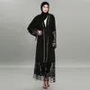 Kvinnor Muslim Abaya Dress Patchwork Lace Cardigan Svart Muslim Klänning Kaftan Dubai Hijab Plus Storlek 4XL Islamisk Kläder