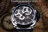 Forsining Full Black Watch szkielet szkieletowy Windmill Designer zamsz pasek wojskowy Zegarek Watch Watch Top Marka luksusowy automatyczny nadgarstek W301I