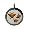 Mode Rostfritt Stål Skuren Openwork Butterfly Box Aromaterapi Essential Oil Couple Charm Round Pendant