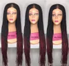 Long Ombre Burgundy Röd Box Flätad Wig Afrika Amerikanska Kvinnor Stil Brasilianska Hår Full Lace Front Baby Hair Wig med fläta