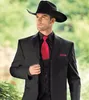 Black Western Tuxedos Cowboy Slim Fit Black Groom Suit Wedding Suit For Men Prom Suit 3 PiecesJacket Pants Vest205p