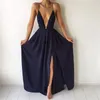 OEAK Sexy col en v sans manches robe d'été femmes blanc Maxi longue robe taille haute mode Bandage fête Boho plage Vestido