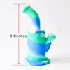 Colorful 8.5inches Silicone Water Pipe Recycler Bubbler unbreakabale silicone bongs with silicone downstem and glass bowl