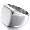 Nowy Vintage Męskie Chłopcy Sterling Silver Color Stal nierdzewna 316L Polished Biker Signet Solid Ring Men's Jewelry