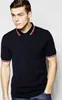 Mężczyźni Klasyczne Perry Koszulki Polo Bawełna Leaf Haft Wysokiej Jakości Summer Casual Polos Striped Collar London Fred Tees Topy Czarny