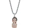 14K Gold Plated Icy Huey Icy Riley Boondocks Pendant Necklace Mens Micro Pave Cubic Zirconia with 24inch Rope chain