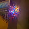 100% Hand Blown Murano Glass Hanging Plates Wall Lamps Bright Colored Flower W all Art Modern light For Living Room Indoor Home H otel Villa