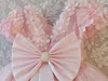 Luxuoso laço pérolas flor menina vestidos feitos à mão flores rosa menina vestidos de casamento vintage comunhão pageant vestidos gow9851828