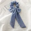 Chiffon-Haargummis, Schleife, Damen-Accessoires, Haarbänder, Krawatten, Scrunchie, Pferdeschwanzhalter, florale Punkte, kariertes Streifenmuster, große lange Schleife, Streamer M1451