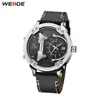 Weide Sports Man Analog Pisto-orologio Genuino cinturino in pelle militare Quartz Militare Mens Business multipli fuso orario Bayan Kol Saati orologio