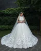 2019 Abiti da sposa di lusso con abito da ballo Halter senza maniche in pizzo Appliques Abiti da sposa con retro unico Holloe Custom Made