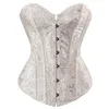 Kvinnor Vit Bridal Jacquard 12 Stålben Overbust Corset Underkläder Top Body Shaper Stark Lace Up Corselet Plus Storlek S-6XL Svart Beige Vit