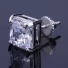 18k Gold Hiphop Iced Out Cz Cubic Zircon Square Stud Earrings 0.4 0.7 0.9 Cm Gifts for Men Full Diamond Earring Studs Rapper Jewelry