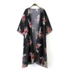 Mode-Elegante Bloemen gedrukte kimono blouses shirt vrouwen lange vest tops zomer casual strand bohemian chiffon bikini badmode cover ups