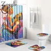 Europe Portrait Tapis De Bain Ensemble Rideau De Douche pour Salle De Bains Couverture Siège De Toilette Antidérapant Doux Tapis244m