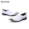 Batzuzhi chaussures pour hommes faites à la main de Style italien chaussures en cuir blanc à bout pointu chaussures de robe de mariée blanches Zapatos Hombre, 38-46