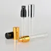 Metal Gümüş Altın Alüminyum Fine Mist Püskürtme ile 5ML / 10ML Temizle Atomizer Cam Şişe Doldurulabilir Parfüm Parfüm Boş Kokusu-şişe Sprey