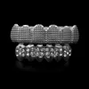Micro Pave Cubic Zirconia Srebrne złote zęby grille Hiphop Rocker Halloween Iced Out Caps Topbottom Fang Grills Set Bling TE8794234