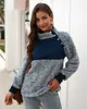 Kvinnor Patchwork Pullover Hoodies Långärmad Zipper Sherpa Sweatshirt Soft Fleece Outwear Höst och Vinter Toppar Hoodie Coat LJJA3060