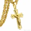 New Stainless Steel Necklace Pendant Burning Flame Cross Jesus Christian Jewelry Byzantine Chain Silver Gold Color for Men
